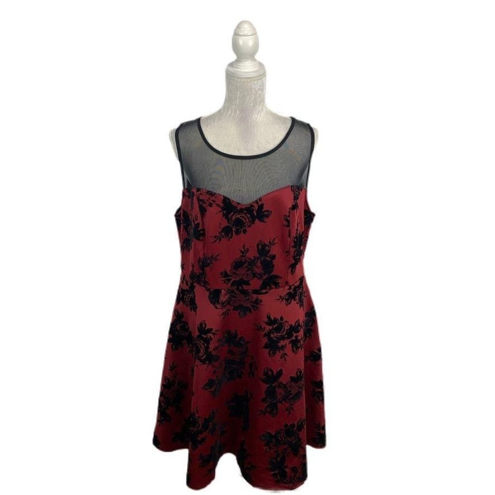 Trixxi Flocked Floral Skater Dress Sleeveless 2X